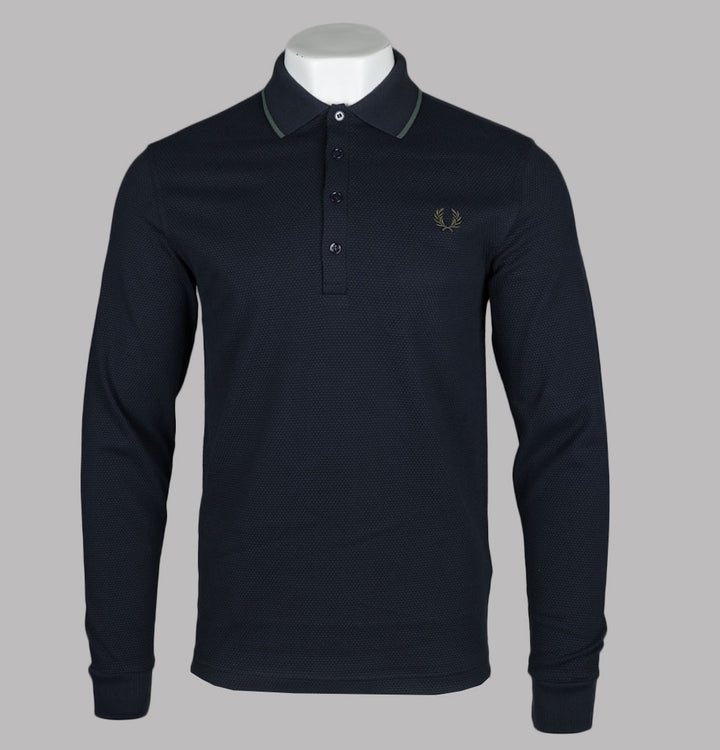Fred Perry Textured LS Polo Shirt Navy