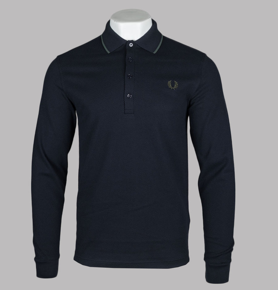 Fred Perry Textured LS Polo Shirt Navy