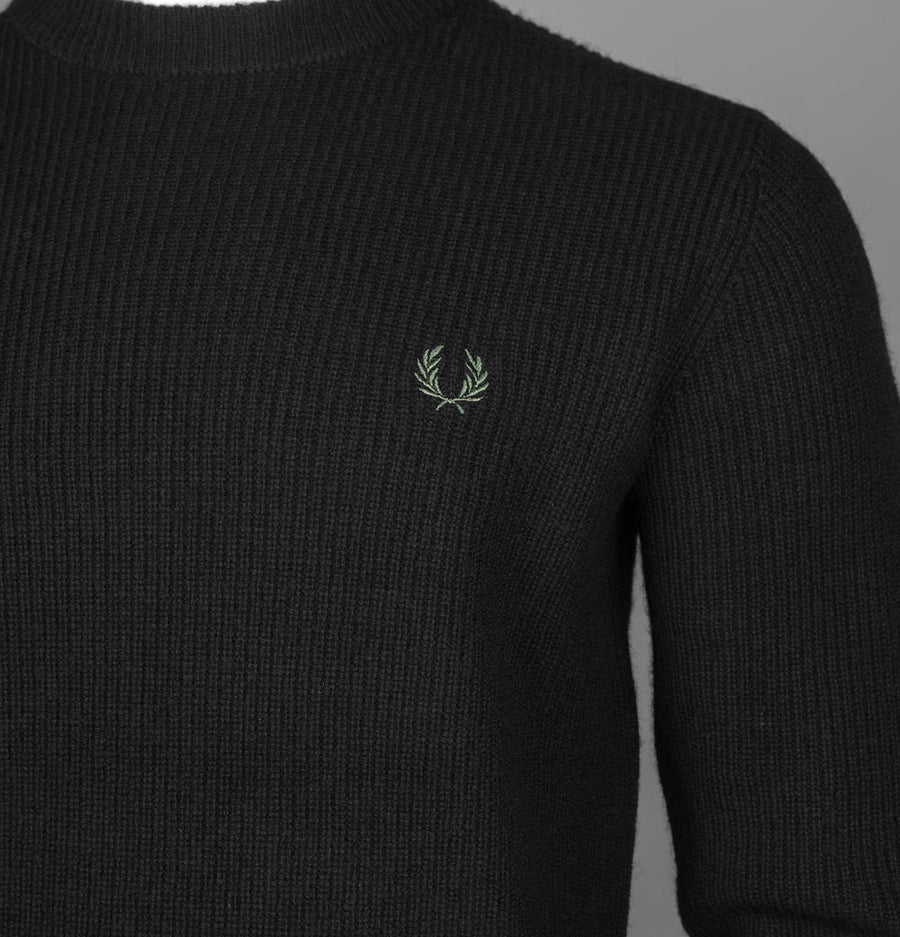 Fred Perry Textured Lambswool Jumper Black/Night Green