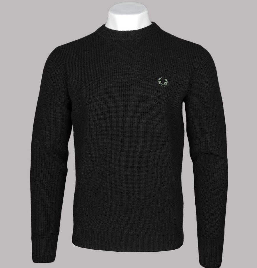 Fred Perry Textured Lambswool Jumper Black/Night Green