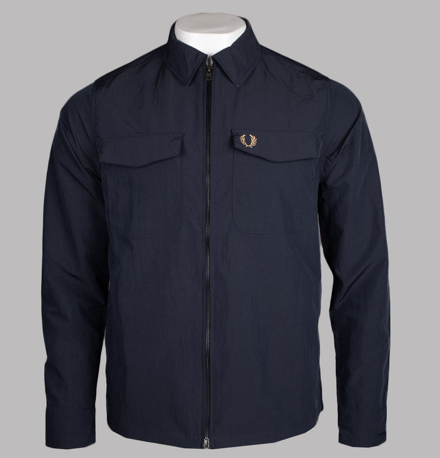 Fred Perry Textured Zip Through Overshirt Navy