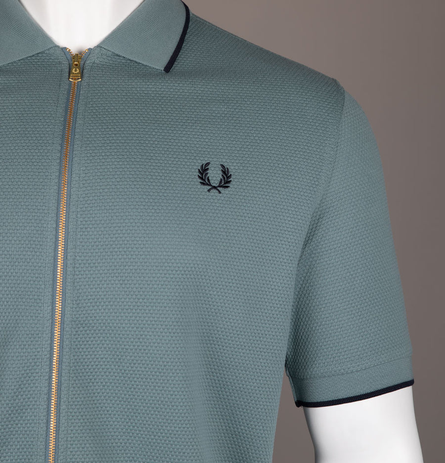 Fred Perry Textured Zip Through Polo Shirt Stockport Blue