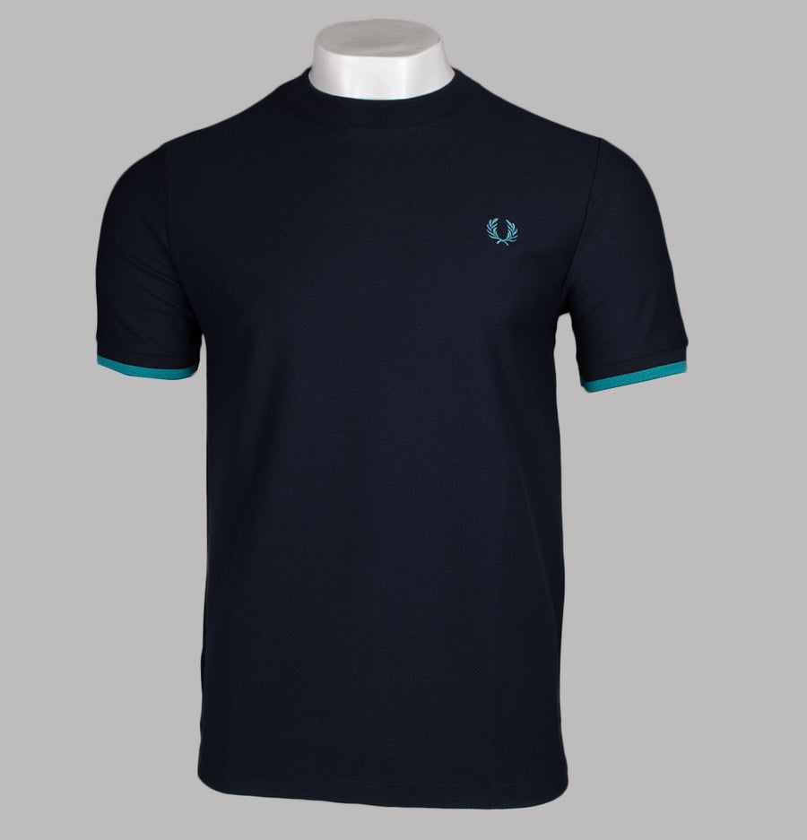 Fred Perry Tipped Cuff Pique T-Shirt Navy/Deep Mint