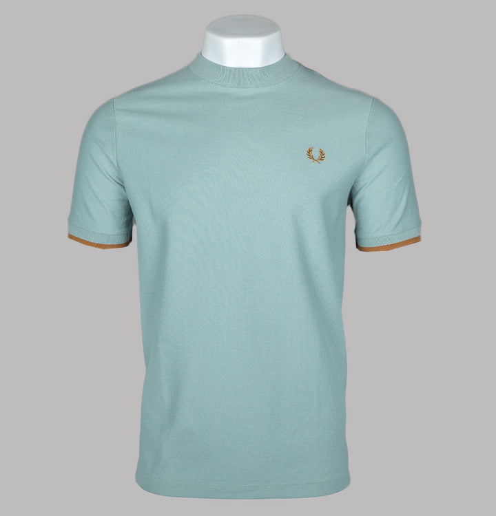 Fred Perry Tipped Cuff Pique T-Shirt Silver Blue/Dark Caramel