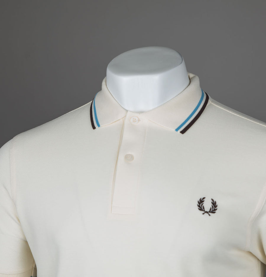 Fred Perry Twin Tipped Polo Shirt Ecru/Soft Blue/Brick