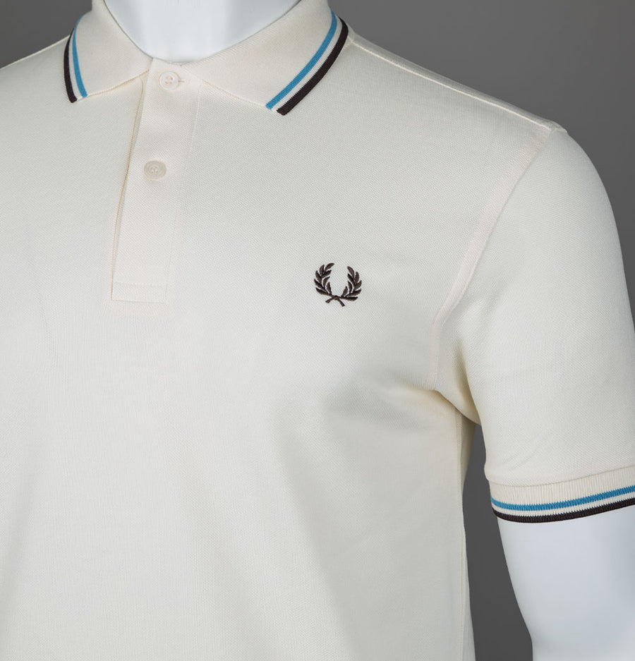 Fred Perry Twin Tipped Polo Shirt Ecru/Soft Blue/Brick