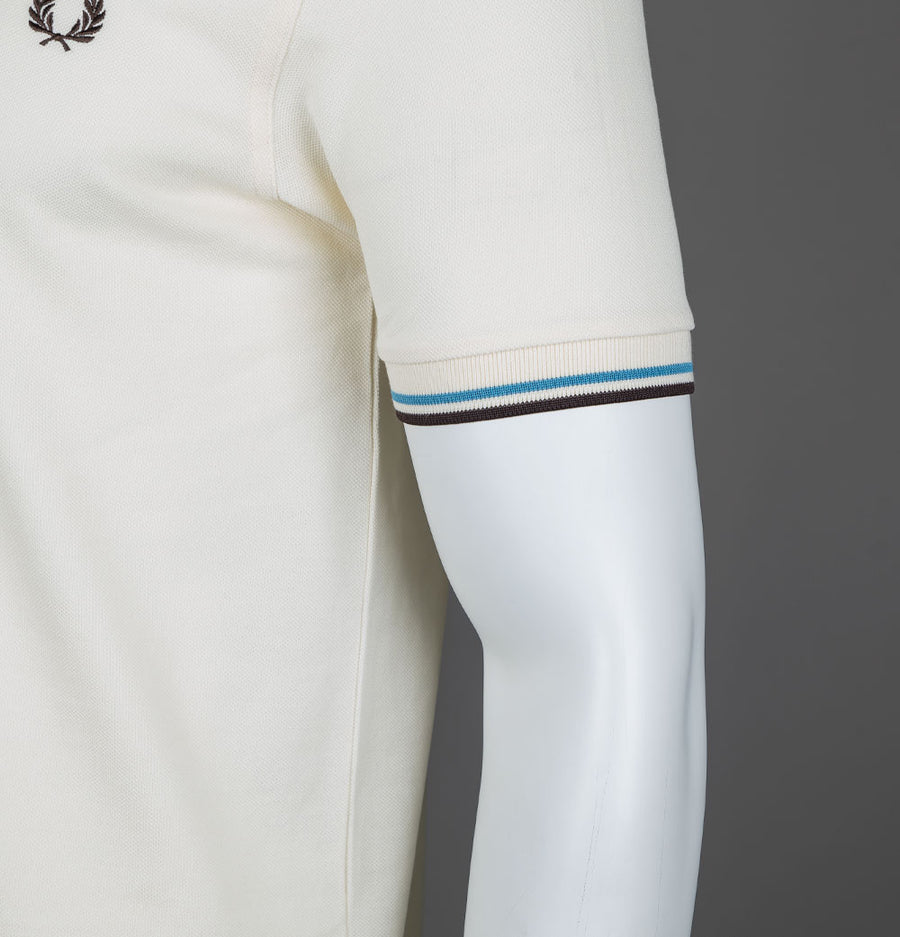 Fred Perry Twin Tipped Polo Shirt Ecru/Soft Blue/Brick