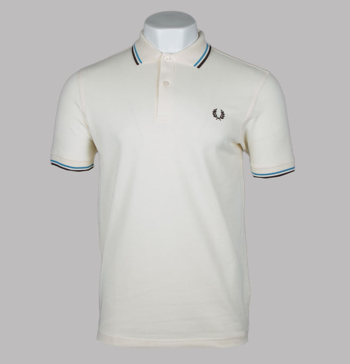 Fred Perry Twin Tipped Polo Shirt Ecru/Soft Blue/Brick