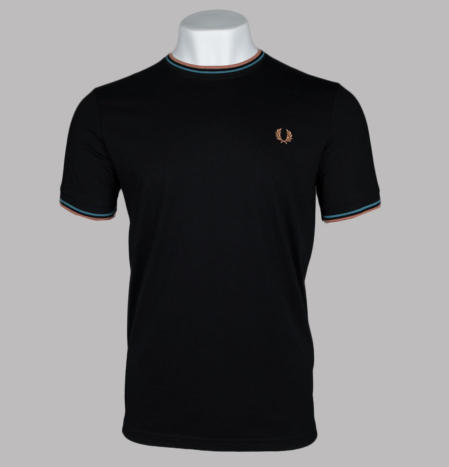 Fred Perry Twin Tipped T-Shirt Black/Cyber Blue/Light Rust