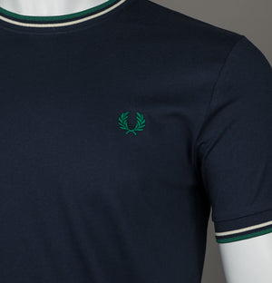 Fred Perry Twin Tipped T-Shirt Dark Carbon/Light Ecru/Label Green