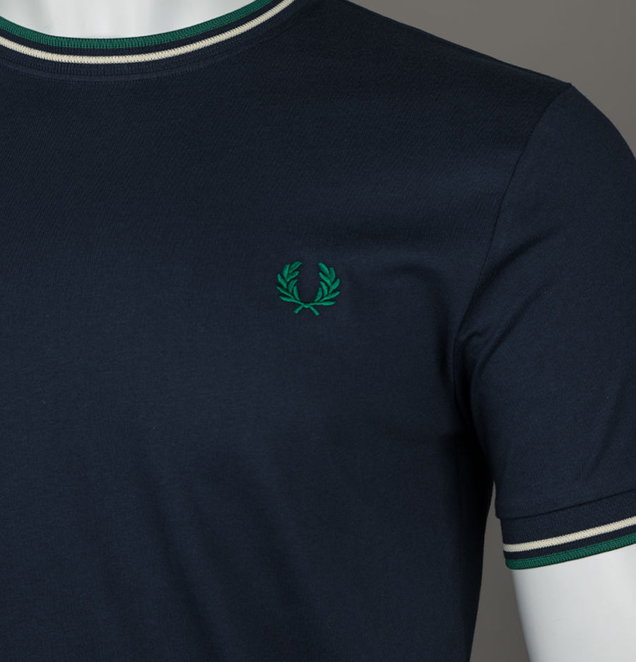 Fred Perry Twin Tipped T-Shirt Dark Carbon/Light Ecru/Label Green