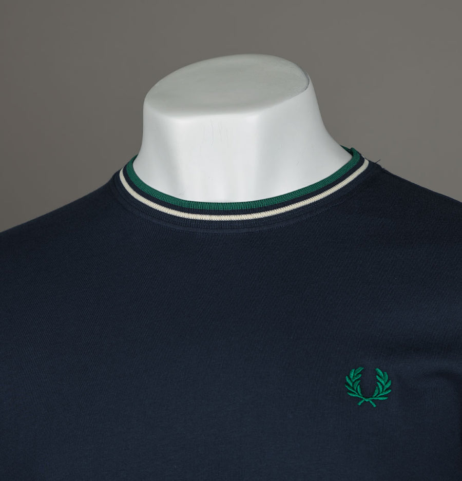 Fred Perry Twin Tipped T-Shirt Dark Carbon/Light Ecru/Label Green