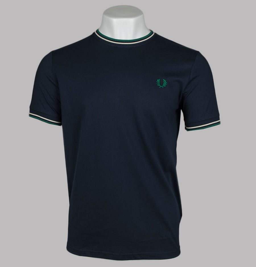 Fred Perry Twin Tipped T-Shirt Dark Carbon/Light Ecru/Label Green