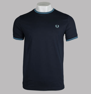 Fred Perry Twin Tipped T-Shirt Navy/Soft Blue/Silver Blue