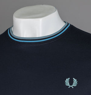 Fred Perry Twin Tipped T-Shirt Navy/Soft Blue/Silver Blue