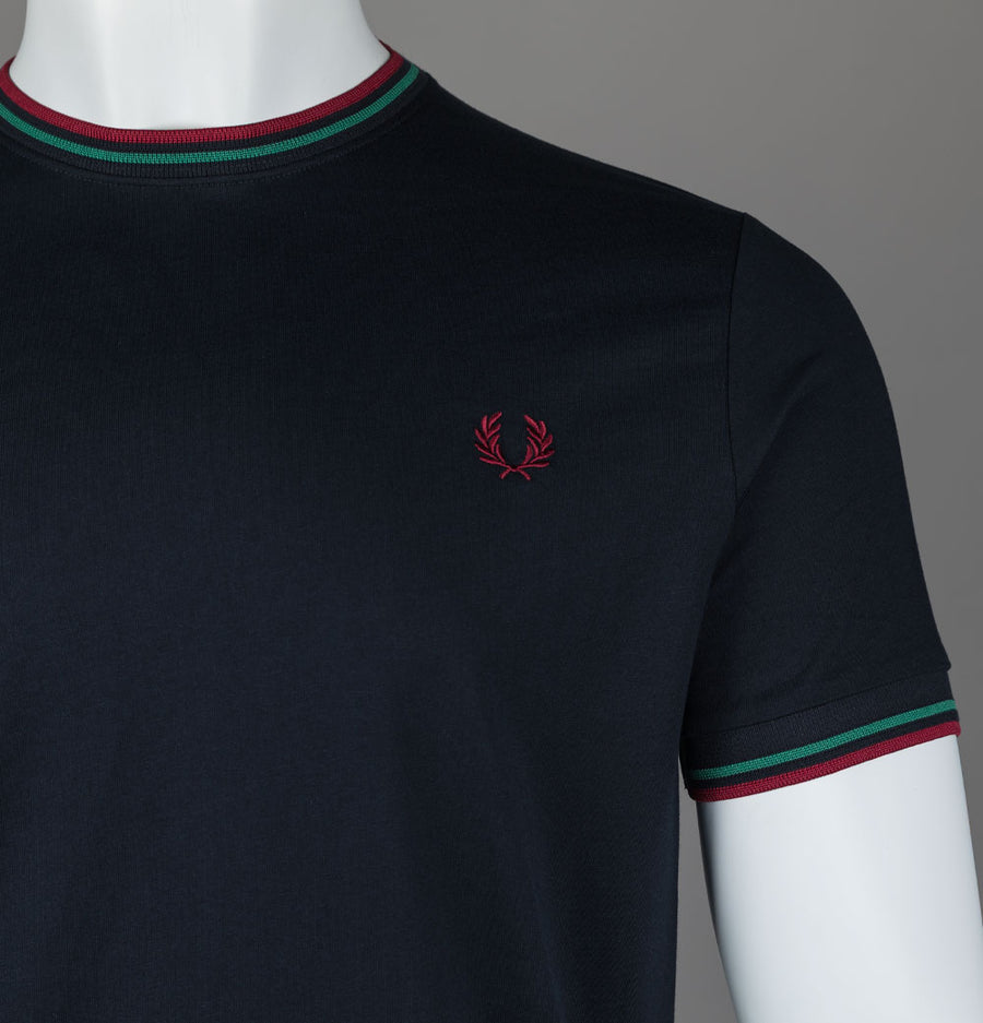 Fred Perry Twin Tipped T-Shirt Navy/Sport Green/Burnt Red