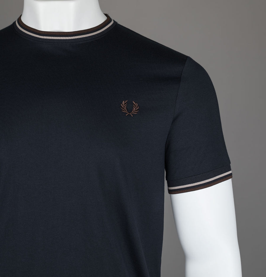 Fred Perry Twin Tipped T-Shirt Navy/Warm Oat/Burnt Tobacco