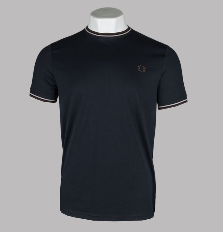 Fred Perry Twin Tipped T-Shirt Navy/Warm Oat/Burnt Tobacco