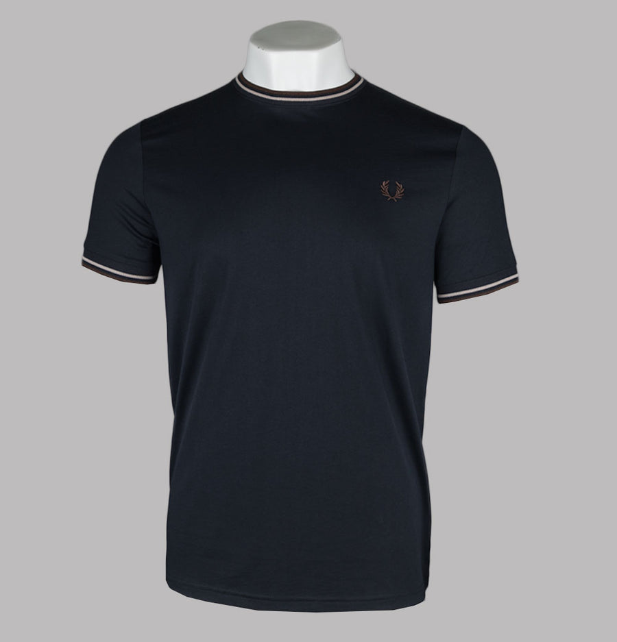 Fred Perry Twin Tipped T-Shirt Navy/Warm Oat/Burnt Tobacco