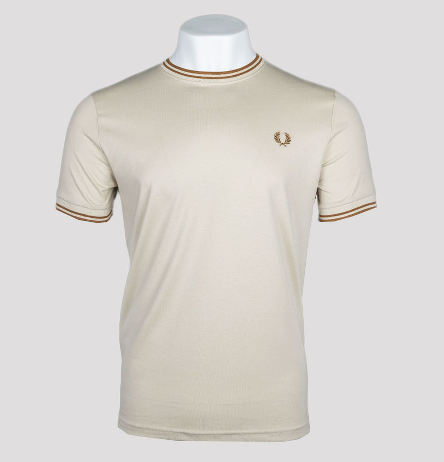 Fred Perry Twin Tipped T-Shirt Oatmeal/Dark Caramel