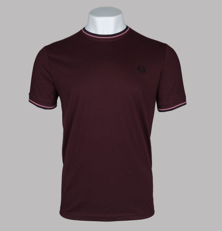 Fred Perry Twin Tipped T-Shirt Oxblood/Dusty Rose Pink/Black