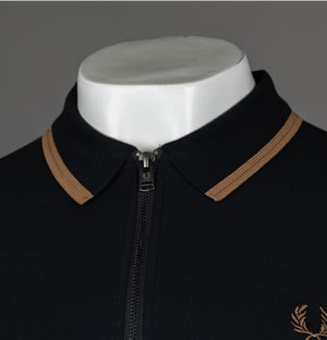 Fred Perry Zip Neck Crepe Polo Shirt Black