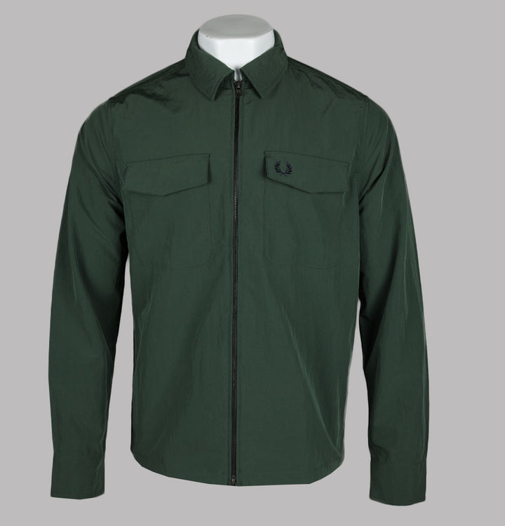 Fred Perry Zip Through Overshirt Court Green