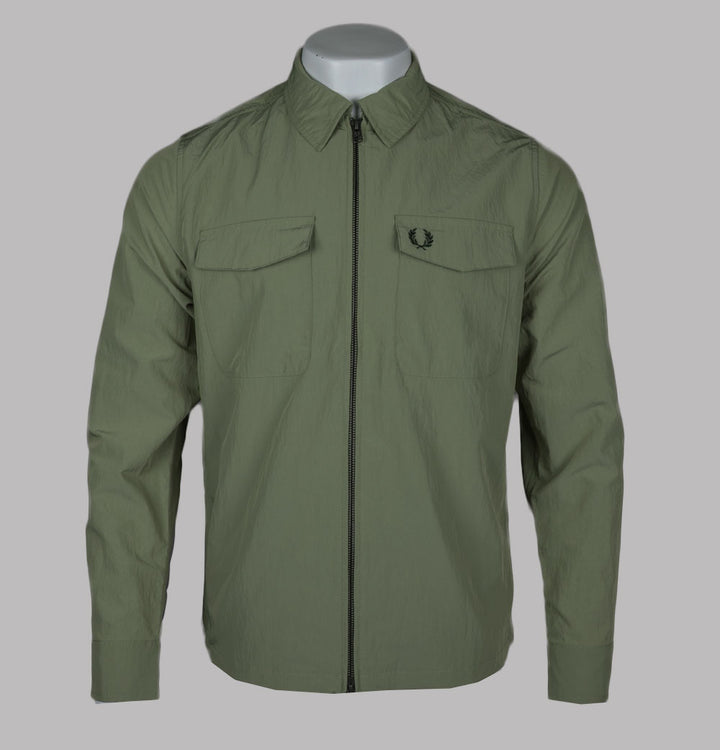 Fred Perry Zip Through Overshirt Olive Mint