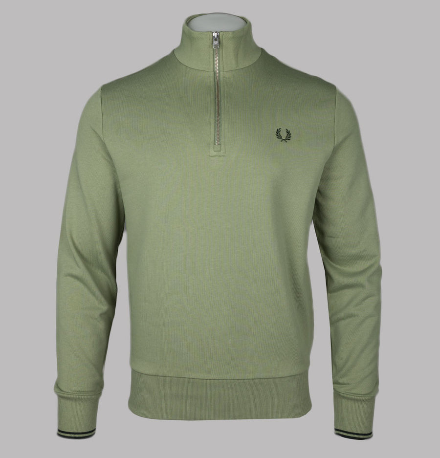 Fred Perry Half Zip Sweatshirt Olive Mint