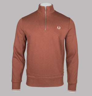 Fred Perry Half Zip Sweatshirt Whisky Brown/Porridge Marl