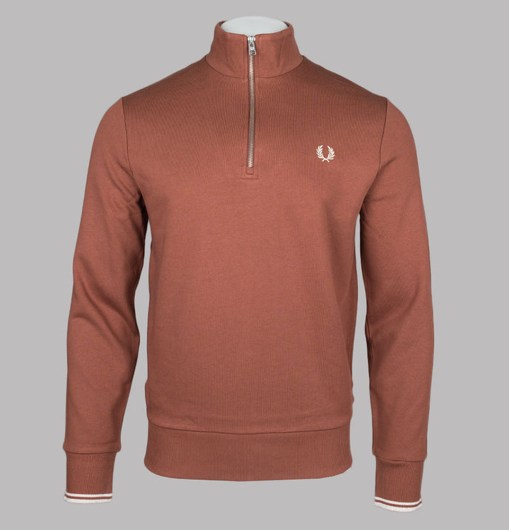 Fred Perry Half Zip Sweatshirt Whisky Brown/Porridge Marl