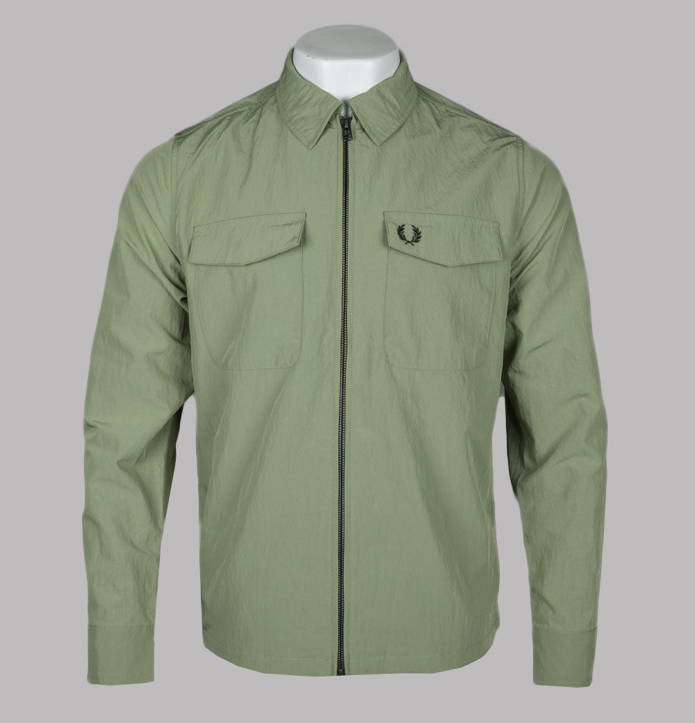 Fred Perry Zip Through Overshirt Olive Mint Fred Perry Zip Through Overshirt Olive Mint