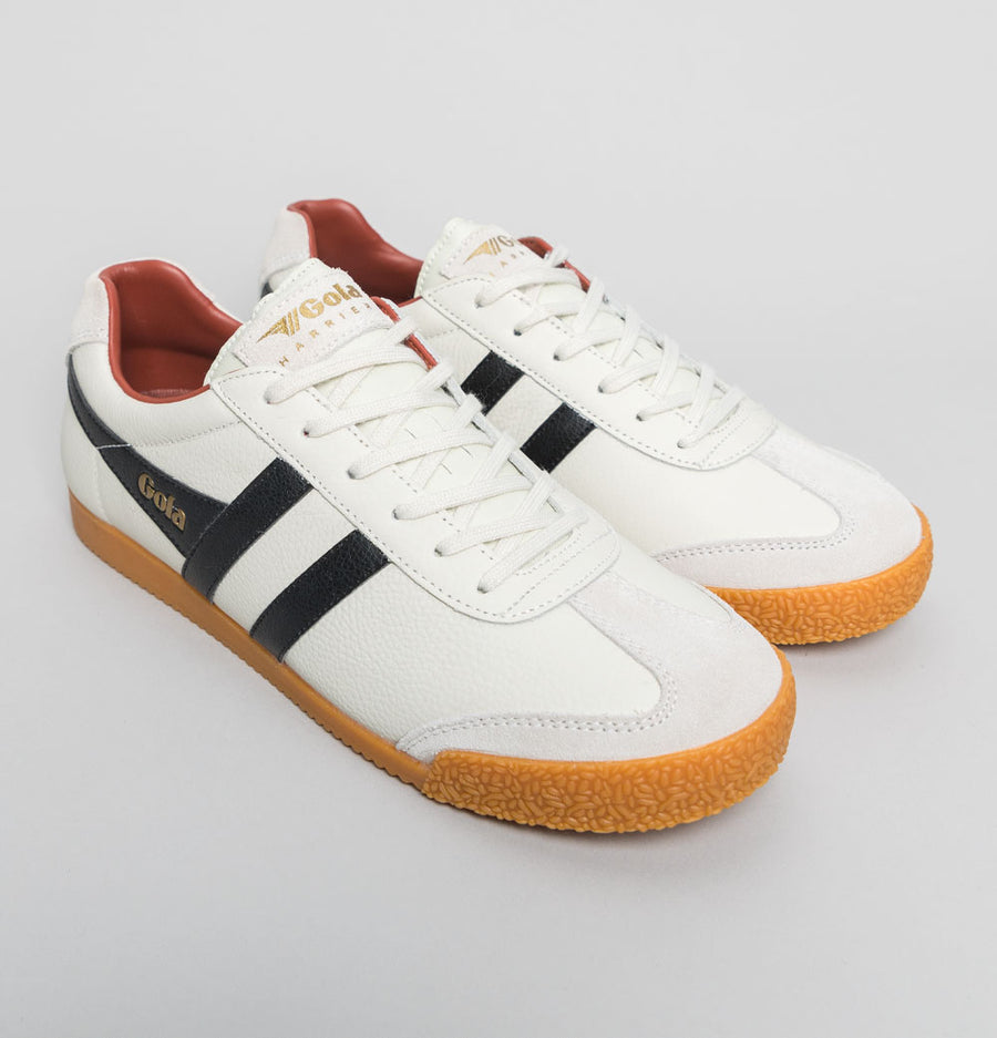 Gola Harrier Leather Trainers Off White/Black/Rust