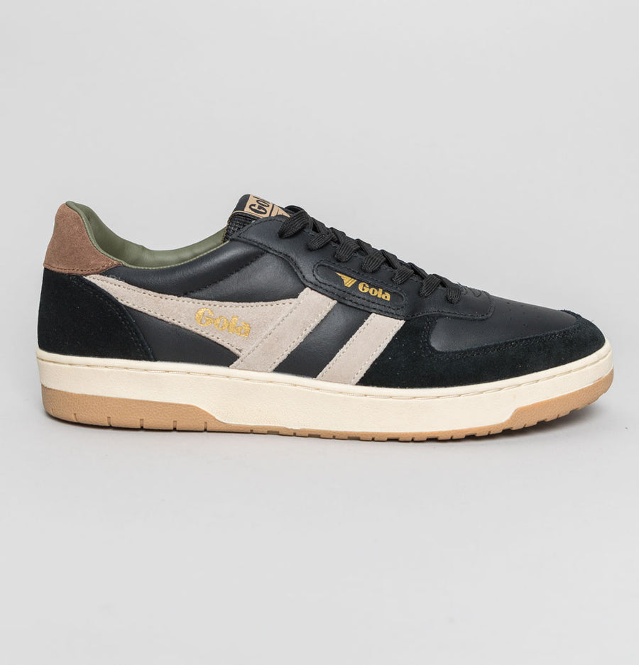Gola Hawk Leather Trainers Black/Feather Grey/Otter
