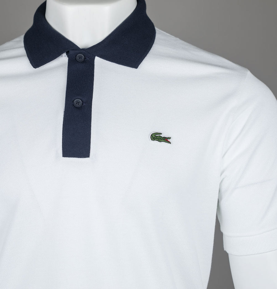 Lacoste Classic Fit Contrast Collar L.12.12 Polo Shirt White/Navy