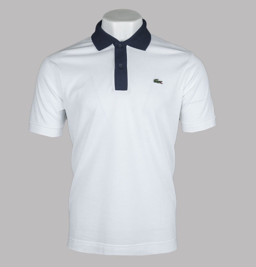 Lacoste Classic Fit Contrast Collar L.12.12 Polo Shirt White/Navy