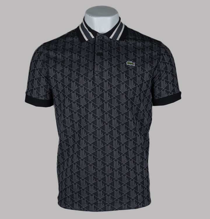 Lacoste Classic Fit Monogram Jacquard Polo Shirt Black