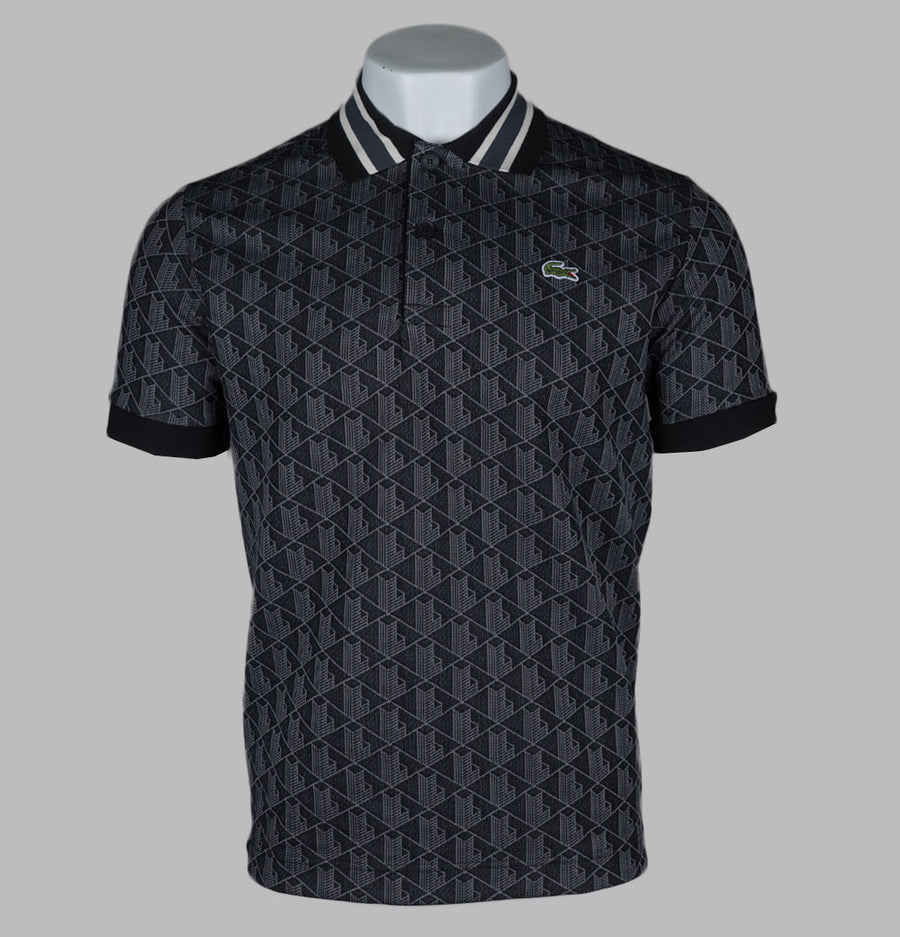 Lacoste Classic Fit Monogram Jacquard Polo Shirt Black