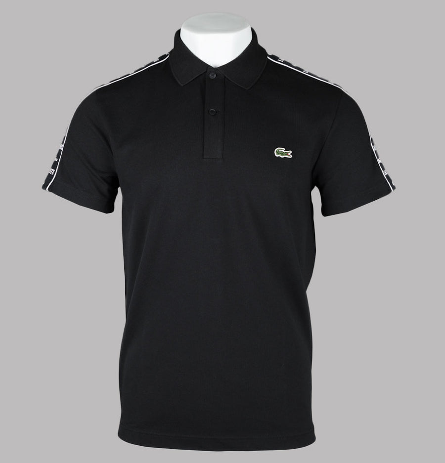 Lacoste Regular Fit Stretch Pique Logo Stripe Polo Shirt Black