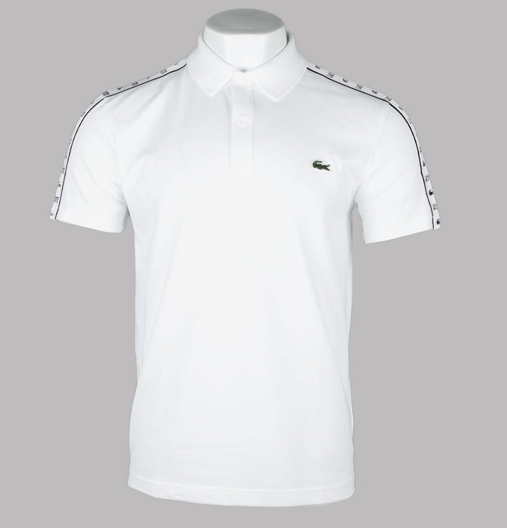 Lacoste Regular Fit Stretch Pique Logo Stripe Polo Shirt White