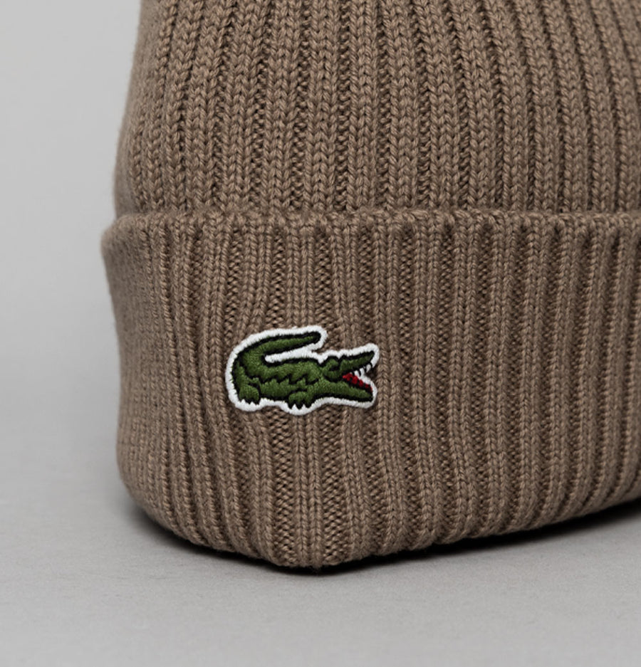 Lacoste Ribbed Wool Beanie Brown