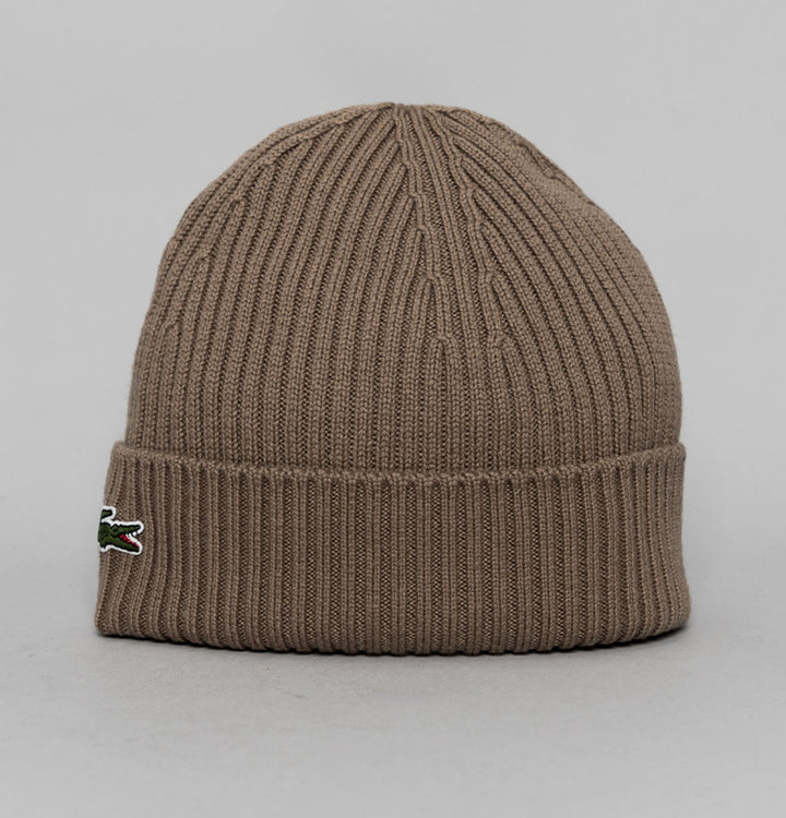 Lacoste Ribbed Wool Beanie Brown