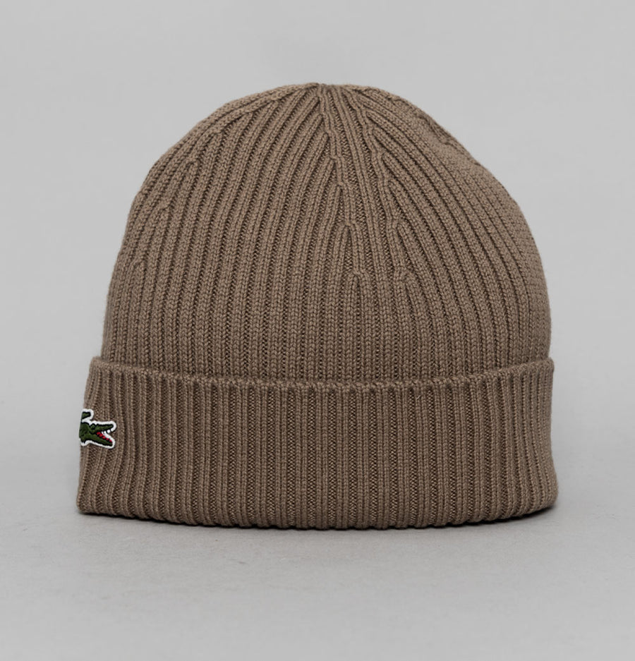 Lacoste Ribbed Wool Beanie Brown