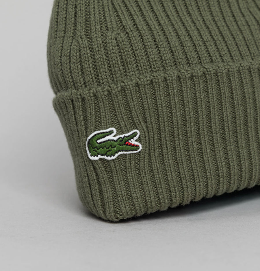 Lacoste Ribbed Wool Beanie Khaki Green