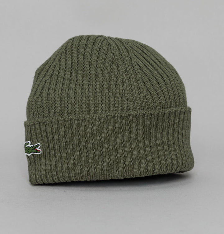 Lacoste Ribbed Wool Beanie Khaki Green