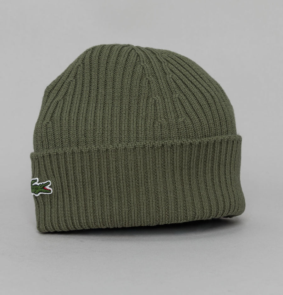 Lacoste Ribbed Wool Beanie Khaki Green