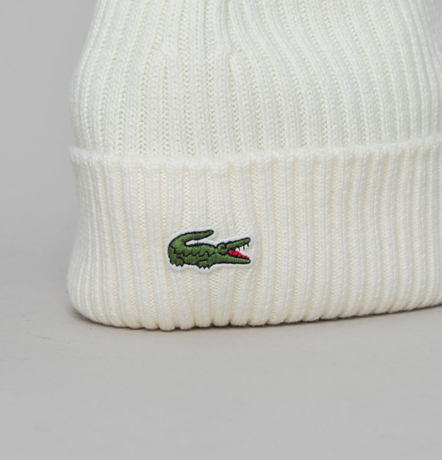 Lacoste Ribbed Wool Beanie White
