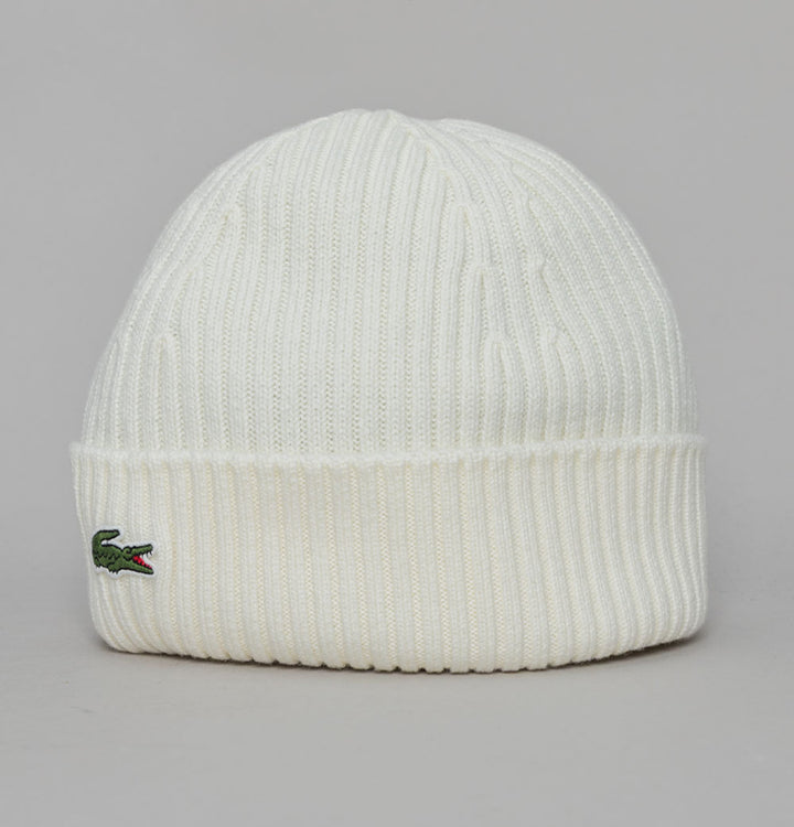 Lacoste Ribbed Wool Beanie White