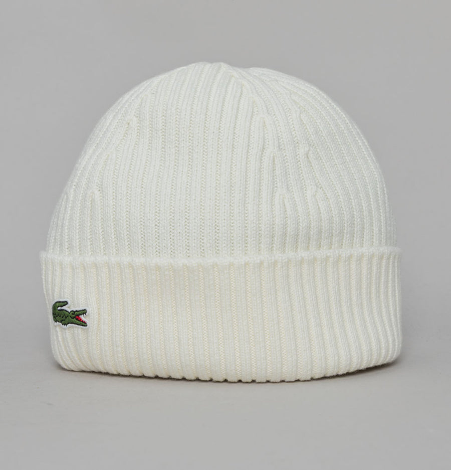 Lacoste Ribbed Wool Beanie White