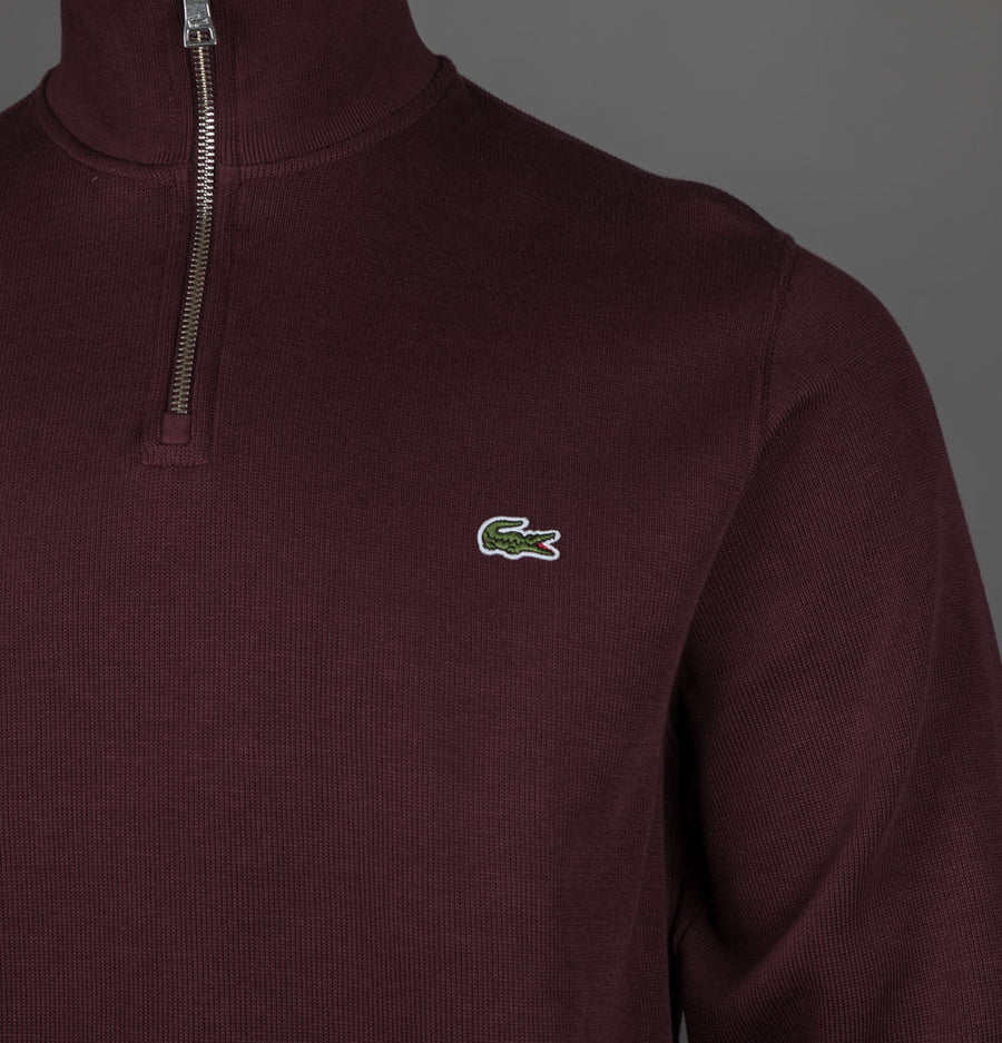 Lacoste Zip Up High Neck Interlock Sweatshirt Burgundy